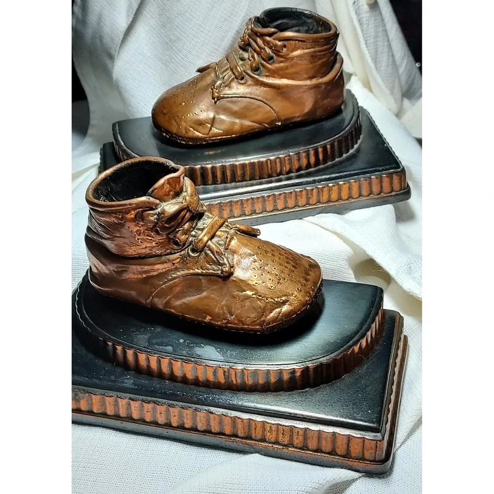 Vintage Bronze Copper Baby Shoe Bookends